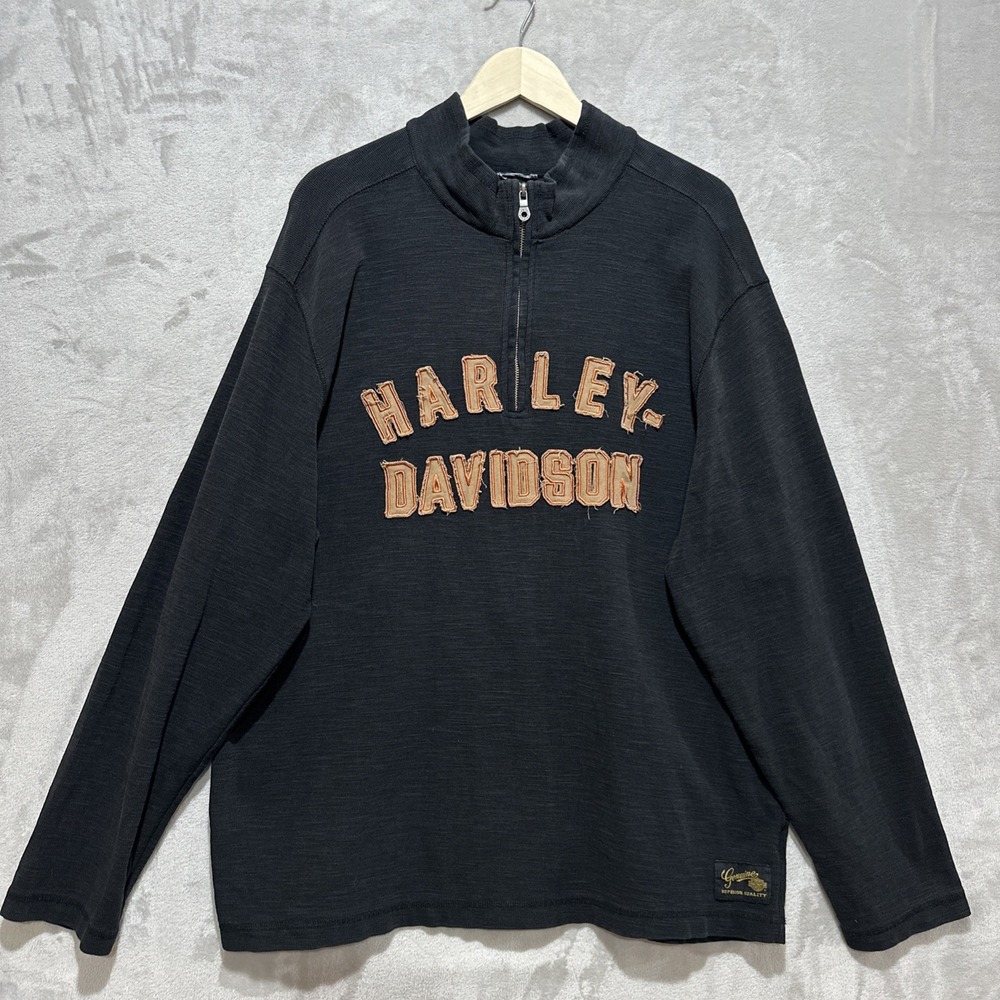 Harley-Davidson 1/4 Zip Waffle Knit Shirt Men's Long Sleeve Embroidered Logo